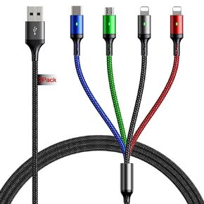 [2Pack 6Ft] Multi Charging Cable 4A, Multi Charger Cable, Adapter 4 in 1 Multi Charging Cord, Multi USB Cable, Fast Charging Cable with IP/Micro USB/Type C Ports for Cell Phones/IP/Samsung/PS/More