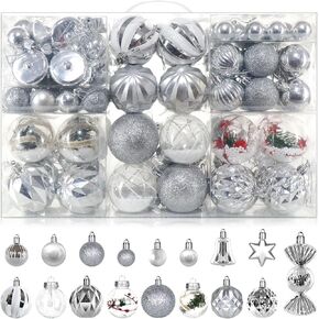 ILLUMINEW 111-Pack Christmas Balls Ornaments,Assorted Shatterproof Christmas Ornaments Set, Luxurious Hanging Pendants Package for Christmas Tree Party Holiday Indoor Decor (111Pcs-Blue)