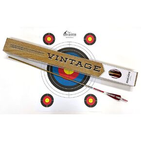 Black Eagle Arrows Vintage Crested Feather Arrows - Red, White, and Black - with 4 inch Feathers - .005 Straightness, 400 Spine - 6 Pack - with Target