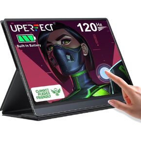 UPERFECT Battery Portable Monitor 120Hz Touchscreen, Upgraded 15.6 Inch IPS HDR 1920X1080 FHD USB C Monitor Built-in 10800mAh Battery & Quad Speaker, Eye Care with HDMI USB Type-C Smart Case