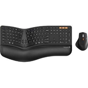 ProtoArc Ergonomic Wireless Keyboard Mouse, EKM01 Plus Full Size Ergo Bluetooth Keyboard Mouse Combo, Split Design, Wrist Rest, Multi-Device, Rechargeable, for Windows/Mac OS - White and Silver