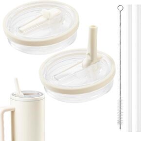 2 PCS 40oz Replacement Flip Straw Lid for Stanley Quencher, Reusable Tumbler Cover, Spill-Proof, Splash-Resistant Tumbler Lid(ivory white)