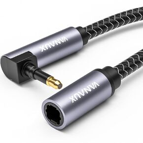 كابل تمديد بصري رقمي من Toslink إلى Mini Toslink، كابل صوت S/PDIF بزاوية 90 درجة ذكر إلى أنثى للمسرح المنزلي، شريط الصوت، أجهزة التلفاز/مكبرات الصوت/أنظمة هاي فاي (5أقدام/1.5 متر)