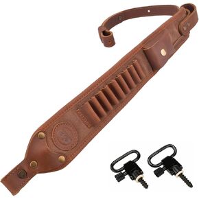 Leather Rifle Cartridge Sling with Heavy Stitching Ammo Holder Strap for .357 .30-30 .30-06 .308 .45-70, 410GA