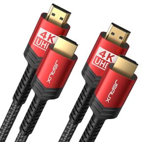 JSAUX 4K Long HDMI Cable 2 Pack 25 ft, 18Gbps High Speed HDMI 2.0 Braided Cord, 4K 60Hz HDR, 2K 1440P 144Hz, 1080p, HDCP 2.2, 3D, ARC, Ethernet Compatible for Monitor Smart TV PC PS5 PS4 Blu-ray -Red