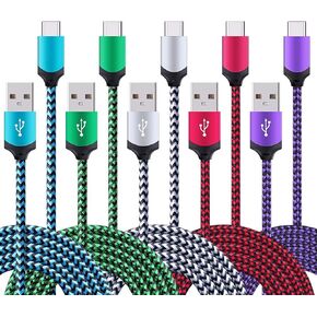 5Pack 6ft Fast USB Type C Cable Phone Charger Cord for Samsung Galaxy S24 S23 S22 S21 S20 FE Ultra S10 S10+ S9 S8 Plus Note 20 Ultra 10 9 8 A51 A71 A53 A14 5G, LG G5 G6 G7 G8 V60 LG Stylo 4/5/6