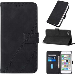 OOPKINS Compatible with iPod Touch 7 Wallet Case Retro Luxury Premium PU Leather Case with Card Slots Kickstand Magnetic Buckle Shockproof Protective Cover for Touch 7 / Touch 6 / Touch 5 Black YBP