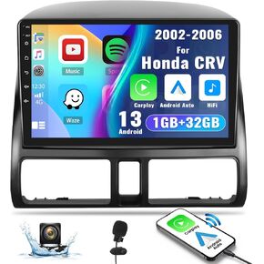 CAMECHO 1G+32G Android 13 Car Stereo Radio for Honda CRV 2002-2006, 9" Touch Screen in-Dash GPS Navigation, Wireless Apple Carplay Android Auto with Bluetooth, WiFi,HiFi, USB+AHD Backup Camera Mic