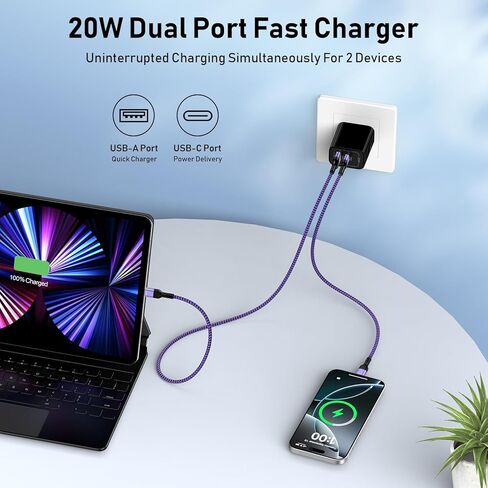 كتلة شاحن USB لمحول شاحن الحائط Samsung A16، شاحن مزدوج المنفذ من النوع C مكعب شحن سريع USB لشاحن Samsung S24 Ultra/S23، A55/A15، Android، iPhone، مع كابل شحن USB A-C بطول 6 أقدام in Kuwait