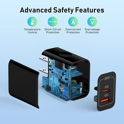 كتلة شاحن USB لمحول شاحن الحائط Samsung A16، شاحن مزدوج المنفذ من النوع C مكعب شحن سريع USB لشاحن Samsung S24 Ultra/S23، A55/A15، Android، iPhone، مع كابل شحن USB A-C بطول 6 أقدام in Kuwait