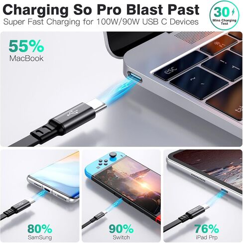 Retractable USB C to USB C Cable(4ft, 2Pack),100W USB C to C Fast Charging Cord, Type C Charger Cable for iPhone 16/15 Series Samsung Galaxy S24 S21 S10 Note 10 MacBook iPad Kindle More in Kuwait