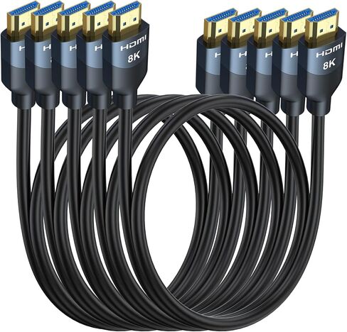 8K HDMI 2.1 Cables 6FT 5-Pack, High Speed HDMI Gaming Monitor Cable for PS5 TV-8K ARC&eARC HDMI Cord-165/180/240Hz, HDCP2.3, 3D/HDR10 for Soundbar, PS5, PS4, TV, Xbox, Roku, Cinema, Computer, Monitor in Kuwait