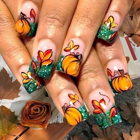 24Pcs Light Brown Press on Nails Medium Fake Nails Almond RIICFDD False Nails with Flower Pattern Designs Artificial Glossy Acrylic Nails Full Cover Fall Stick on Nails for Women and Girls Nail Art in Saudi Arabia