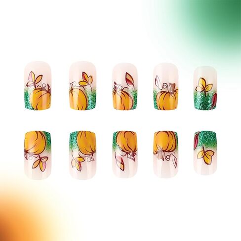 24Pcs Light Brown Press on Nails Medium Fake Nails Almond RIICFDD False Nails with Flower Pattern Designs Artificial Glossy Acrylic Nails Full Cover Fall Stick on Nails for Women and Girls Nail Art in Saudi Arabia