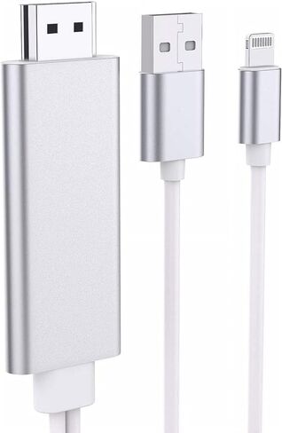 [معتمد من Apple MFi] كابل Apple Lightning إلى HDMI لأجهزة iPhone إلى التلفزيون، كابل HDTV 1080P Lightning إلى Digital AV متوافق مع iPhone 14 13 12 11 XS XR X iPad إلى شاشة عرض HDTV، فضي in Kuwait