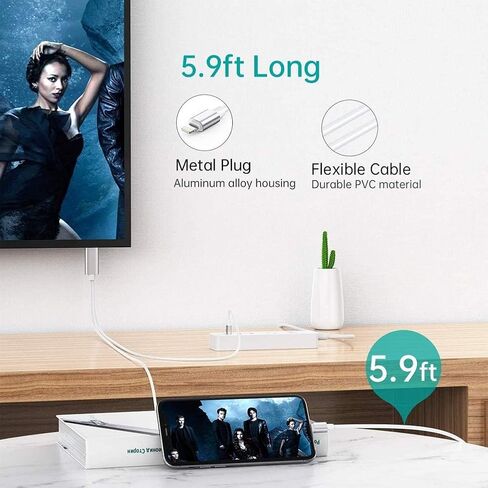 [معتمد من Apple MFi] كابل Apple Lightning إلى HDMI لأجهزة iPhone إلى التلفزيون، كابل HDTV 1080P Lightning إلى Digital AV متوافق مع iPhone 14 13 12 11 XS XR X iPad إلى شاشة عرض HDTV، فضي in Kuwait