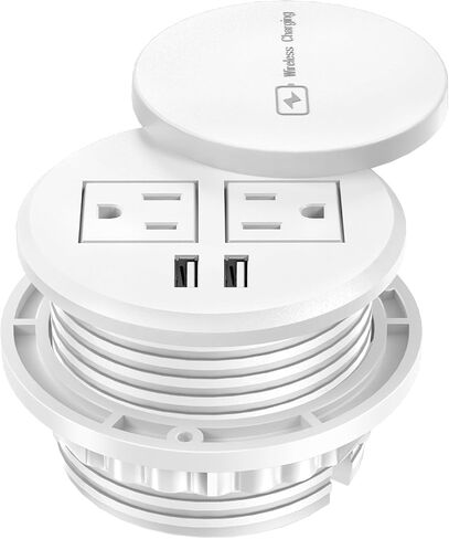 3 Inch Desk Power Grommet with 15W Wireless Charger, 20W USB-C Fast Charging Countertop Grommet Recessed Mount Power Outlet, with AC Outlets and 6ft Extension Cord in Saudi Arabia