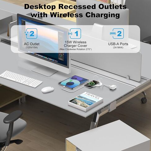 3 Inch Desk Power Grommet with 15W Wireless Charger, 20W USB-C Fast Charging Countertop Grommet Recessed Mount Power Outlet, with AC Outlets and 6ft Extension Cord in Saudi Arabia