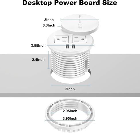 3 Inch Desk Power Grommet with 15W Wireless Charger, 20W USB-C Fast Charging Countertop Grommet Recessed Mount Power Outlet, with AC Outlets and 6ft Extension Cord in Saudi Arabia