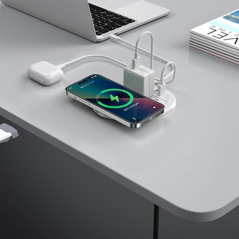 3 Inch Desk Power Grommet with 15W Wireless Charger, 20W USB-C Fast Charging Countertop Grommet Recessed Mount Power Outlet, with AC Outlets and 6ft Extension Cord in Saudi Arabia