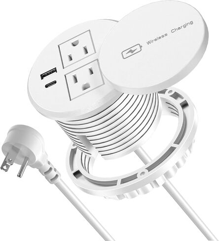 3 Inch Desk Power Grommet with 15W Wireless Charger, 20W USB-C Fast Charging Countertop Grommet Recessed Mount Power Outlet, with AC Outlets and 6ft Extension Cord in Saudi Arabia