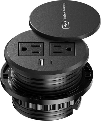 3 Inch Desk Power Grommet with 15W Wireless Charger, 20W USB-C Fast Charging Countertop Grommet Recessed Mount Power Outlet, with AC Outlets and 6ft Extension Cord in Saudi Arabia