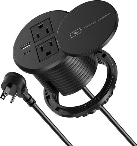 3 Inch Desk Power Grommet with 15W Wireless Charger, 20W USB-C Fast Charging Countertop Grommet Recessed Mount Power Outlet, with AC Outlets and 6ft Extension Cord in Saudi Arabia