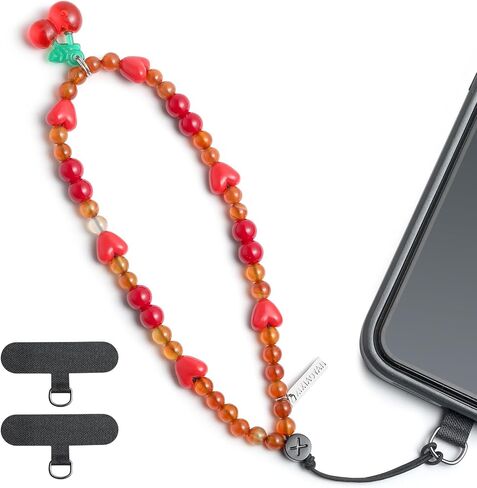 Pink Cherry Phone Charms Strap - Adorable Beaded Phone Wrist Strap -Women's Fashion Mobile Phone Chain - Cute mobile phone accessories - Wristlet Strap for Cameras, Keychains, Bags & Phones in Saudi Arabia