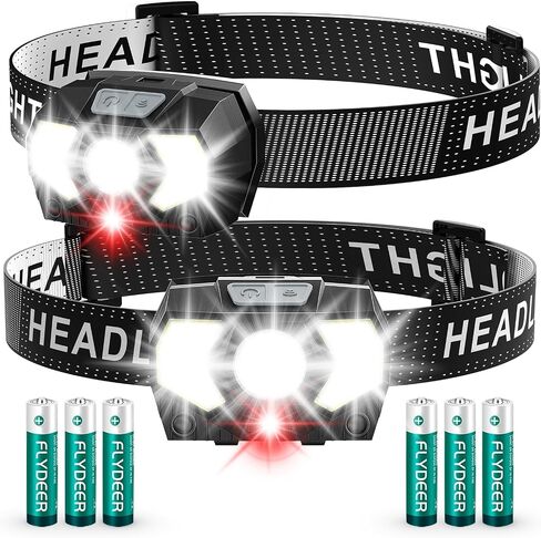 Headlamp 2 Pack,1500 Lumen Bright LED Head Lamp with 7 Modes, Head Lights for Forehead with Red Light, IPX5 Waterproof Head Light for Adults and Kids Camping Running, 6AAA Batteries Included in Kuwait