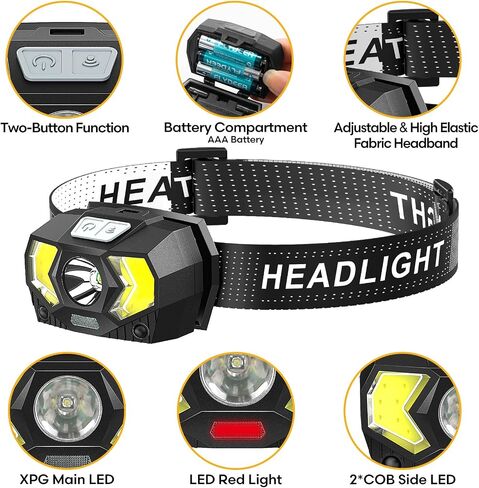 Headlamp 2 Pack,1500 Lumen Bright LED Head Lamp with 7 Modes, Head Lights for Forehead with Red Light, IPX5 Waterproof Head Light for Adults and Kids Camping Running, 6AAA Batteries Included in Kuwait
