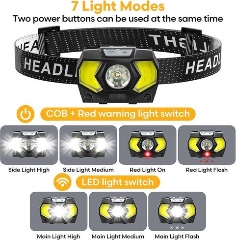 Headlamp 2 Pack,1500 Lumen Bright LED Head Lamp with 7 Modes, Head Lights for Forehead with Red Light, IPX5 Waterproof Head Light for Adults and Kids Camping Running, 6AAA Batteries Included in Kuwait