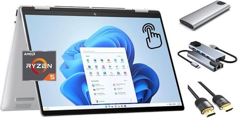 HP Envy 2-in-1 Laptop, 14" WUXGA IPS Touchscreen Display, Ryzen 5 8640HS (Up to 4.9Hz), 16GB DDR5, 512GB SSD + 256GB Portable SSD, Backlit KB, WiFi 6E, USB-C, 3-in-1 External Storage Bundle, Win 11 in Saudi Arabia