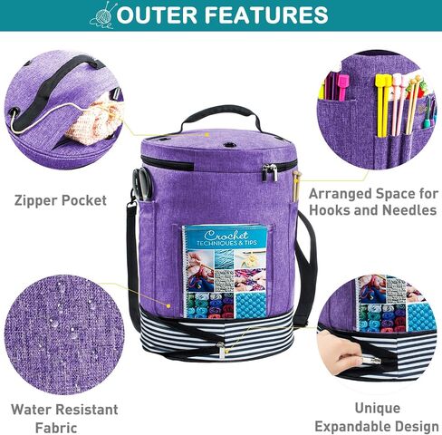Expandable Crochet Bag-Knitting Bag Yarn Storage Organizer - Yarn Bag and Crochet Tote, Yarn Holder for Crocheting, Crochet Accessories, Suppliers, Needles with Zipper Closure-Ideal Gift in Kuwait