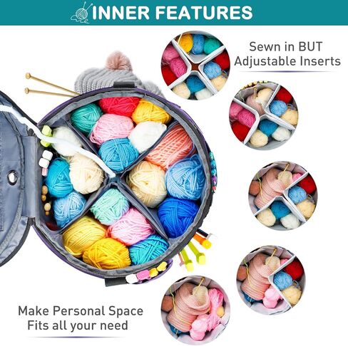 Expandable Crochet Bag-Knitting Bag Yarn Storage Organizer - Yarn Bag and Crochet Tote, Yarn Holder for Crocheting, Crochet Accessories, Suppliers, Needles with Zipper Closure-Ideal Gift in Kuwait