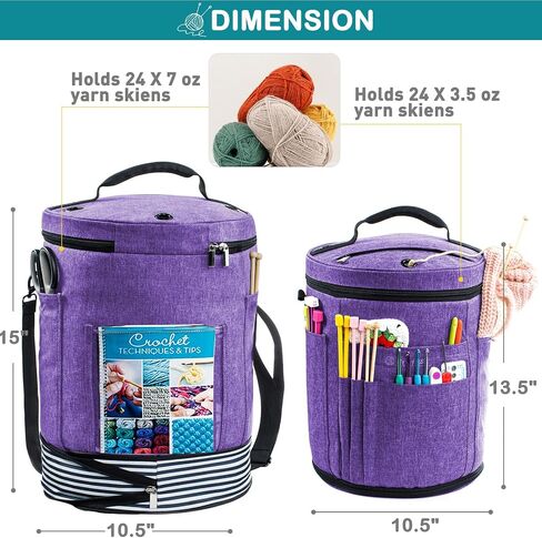 Expandable Crochet Bag-Knitting Bag Yarn Storage Organizer - Yarn Bag and Crochet Tote, Yarn Holder for Crocheting, Crochet Accessories, Suppliers, Needles with Zipper Closure-Ideal Gift in Kuwait