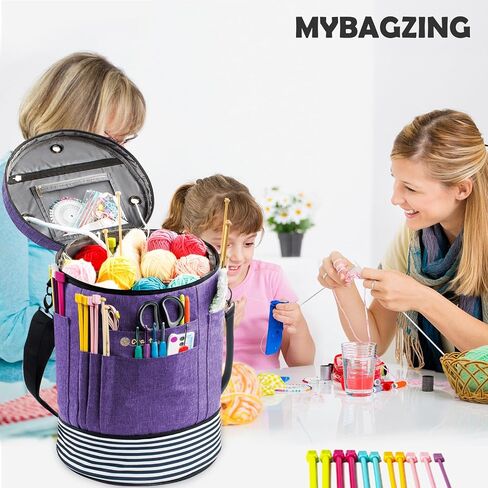 Expandable Crochet Bag-Knitting Bag Yarn Storage Organizer - Yarn Bag and Crochet Tote, Yarn Holder for Crocheting, Crochet Accessories, Suppliers, Needles with Zipper Closure-Ideal Gift in Kuwait
