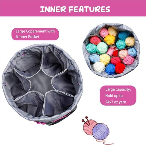 Expandable Crochet Bag-Knitting Bag Yarn Storage Organizer - Yarn Bag and Crochet Tote, Yarn Holder for Crocheting, Crochet Accessories, Suppliers, Needles with Zipper Closure-Ideal Gift in Kuwait