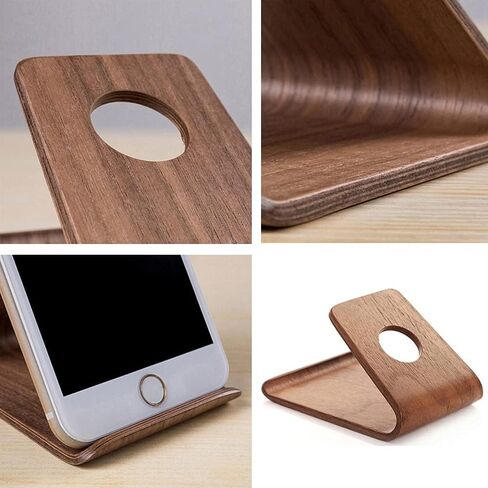 Retro Luxury Solid Wooden Cell Phone Stand, Desk Mount Universal for iPhone 14 Plus 15 Pro Max 13 12 11 16 and Other Mobile Phones Tablet PC E-Book Desktop Holder (Black) in Kuwait