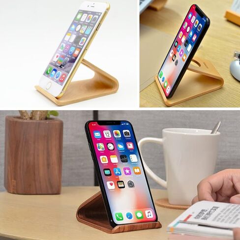 Retro Luxury Solid Wooden Cell Phone Stand, Desk Mount Universal for iPhone 14 Plus 15 Pro Max 13 12 11 16 and Other Mobile Phones Tablet PC E-Book Desktop Holder (Black) in Kuwait