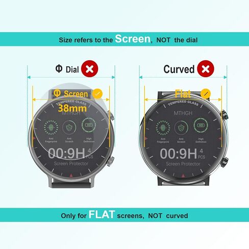 38mm(1.5inch) Diameter Screen Protector,(4 Pack) 9H Hardness Tempered Glass Screen Protector for Universal Round Watch with Anti-Scratch,Anti-Explosion,Bubble-Free,High-Definition in Saudi Arabia