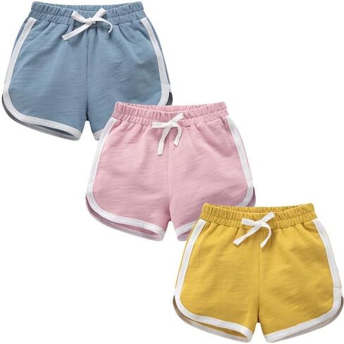 Girls Boys 3 Pack Running Athletic Cotton Shorts, Kids Baby Workout and Fashion Dolphin Summer Beach Sports in Kuwait