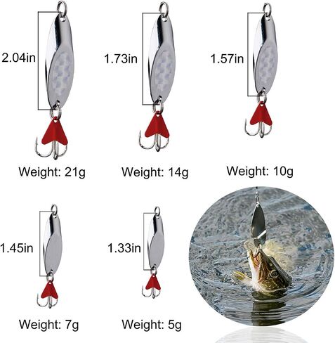 Spoon Fishing Lures Trout Lures Fishing Spoons Lures Hard Metal Jigging Baits with Treble Hooks Casting Spoon Lures for Bass Pike Trout Walleye Salmon in Saudi Arabia