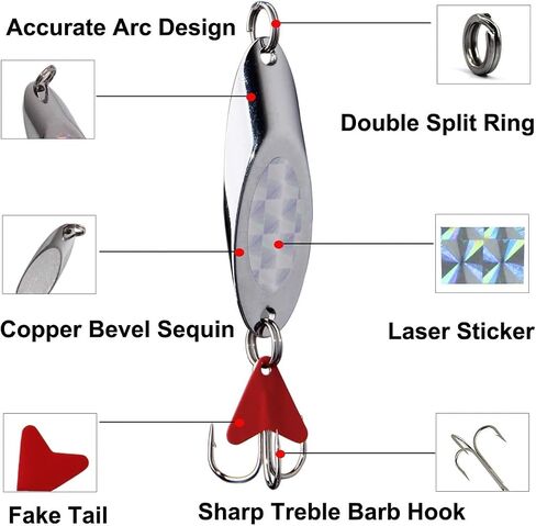 Spoon Fishing Lures Trout Lures Fishing Spoons Lures Hard Metal Jigging Baits with Treble Hooks Casting Spoon Lures for Bass Pike Trout Walleye Salmon in Saudi Arabia