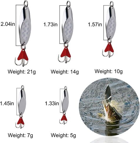 Spoon Fishing Lures Trout Lures Fishing Spoons Lures Hard Metal Jigging Baits with Treble Hooks Casting Spoon Lures for Bass Pike Trout Walleye Salmon in Saudi Arabia