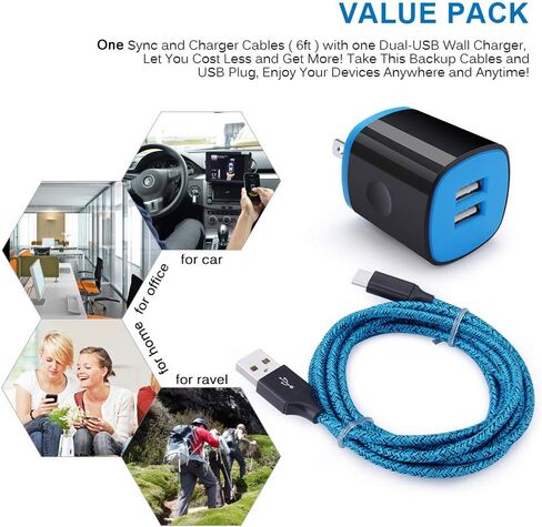 USB Type C Charger for Moto G Pure/G Play 2024/G Power 2024/G Stylus 5G 2023/G 5G 2022/G Fast/Z3 Play/G7/G8/Z4/Z2 Force,AndHot 2 Port USB Adapter Wall Charger with 6FT USB C Fast Charging Cable Cord in Kuwait