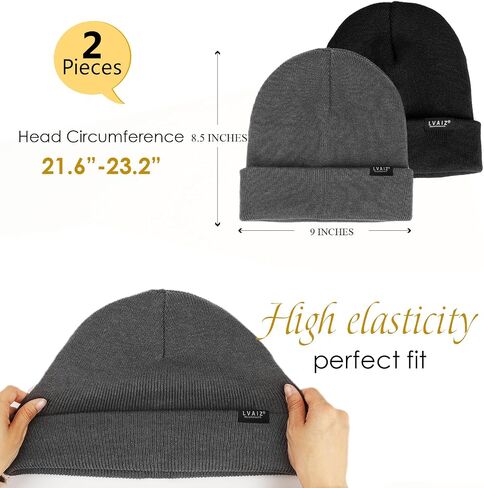 2 Pack Satin Lined Beanie Hats for Men Women Winter Warm Knitted Cuffed Silk Lined Slouchy Skull Cap in Saudi Arabia