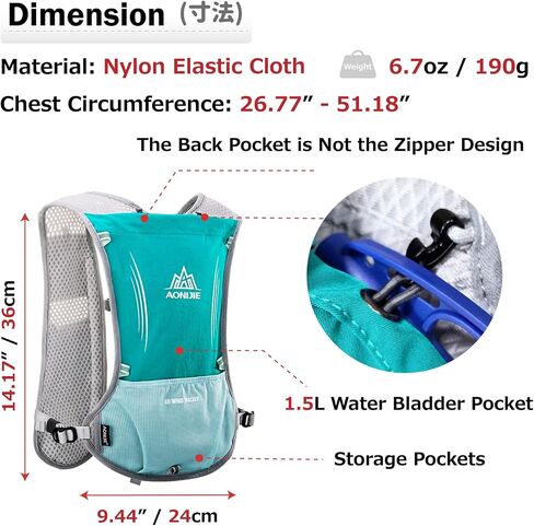 Azarxis Hydration Running Vest Backpack Pack 5L for Women Men Jogging Trail Race Marathon Cycling Hiking Accessories (Mint Blue with 500ml Soft Flask) in Kuwait