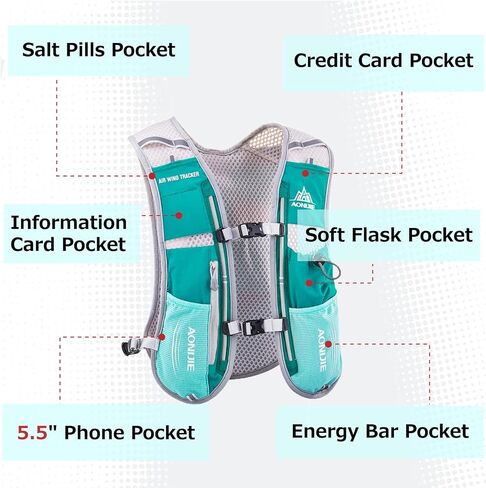 Azarxis Hydration Running Vest Backpack Pack 5L for Women Men Jogging Trail Race Marathon Cycling Hiking Accessories (Mint Blue with 500ml Soft Flask) in Kuwait
