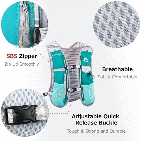 Azarxis Hydration Running Vest Backpack Pack 5L for Women Men Jogging Trail Race Marathon Cycling Hiking Accessories (Mint Blue with 500ml Soft Flask) in Kuwait