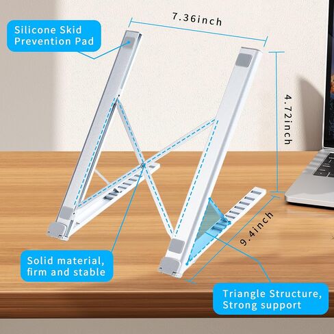 Laptop Stand for Desk - Ergonomic Adjustable Height & Angle, Foldable Aluminum Laptop Riser for Desk, Compatible with MacBook, Dell, HP (KTR-G01) in Saudi Arabia